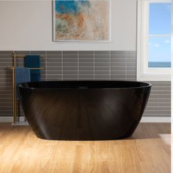B8818-MB  59" L x 31-1/2" W Freestanding Contemporary Acrylic Soaking Bathtub in Glossy Black Inside and Outside with Matte Black Drain & Overflow, Bl