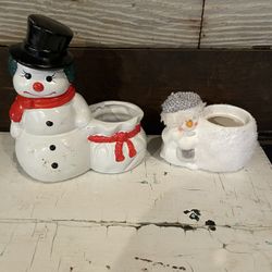 Snowman Candle Holder Planter Set