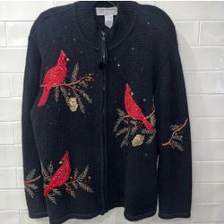 Vintage Christmas Sweater Cardinals Kitschy Embellished Sequins Sz L Cottagecore