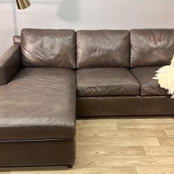 Crate And Barrel Leather Chaise Sleeper Sofa *Delivery Options *