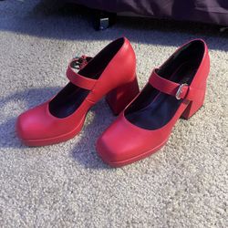 red chunky heels