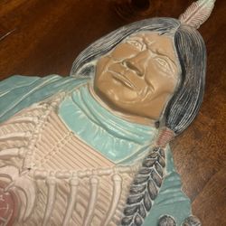 Vintage 1970s Cast Iron Native American Indian Wall Art