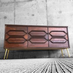 Absolutely Stunning MCM Solid Wood Dresser With Modern Twist, Brass Legs. Reimagined With Love 🤎