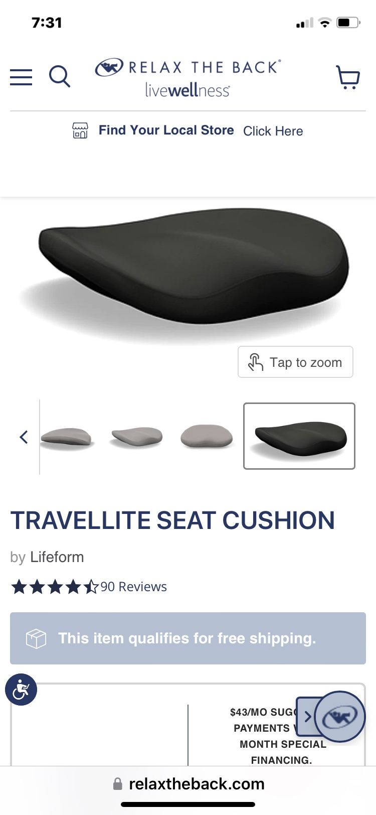 Relax The Back Travel Lite Cushion By Life form Great For Back , Relieves Tailbone Pressure. Great Christmas gift! New