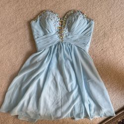 La Femme Light Blue Embellished Homecoming/Prom Dress