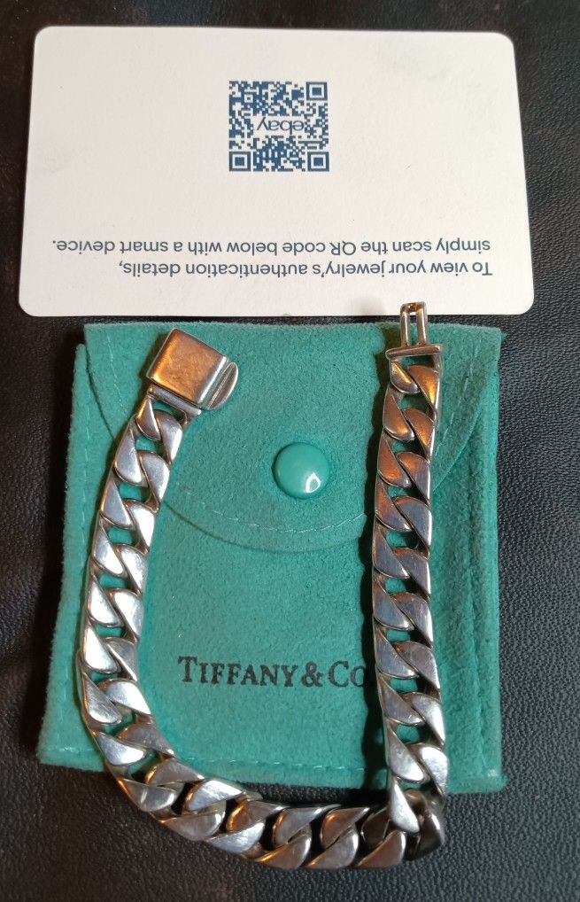 Authentic Tiffany & Co Sterling Silver Curb Link Bracelet, 7" Long , Unisex