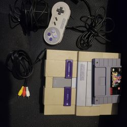 Super Nintendo With Cords, Controller And Power Rangers Game