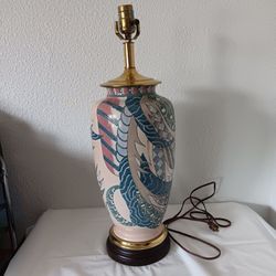 Chinoiserie Ginger Jar Lamp Abstract Pastel Feather Design