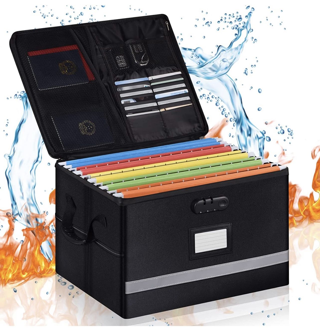 Fireproof Document Box with Built-In Organizer - Secure Fireproof Lock Box for Hanging Letter/Legal Folders, Water-Resistant and Portable File Box wit