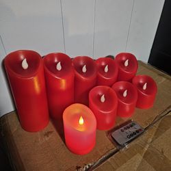 Set Of 9pcs Burgundy Real Wax Battery Candles with Remote Timer