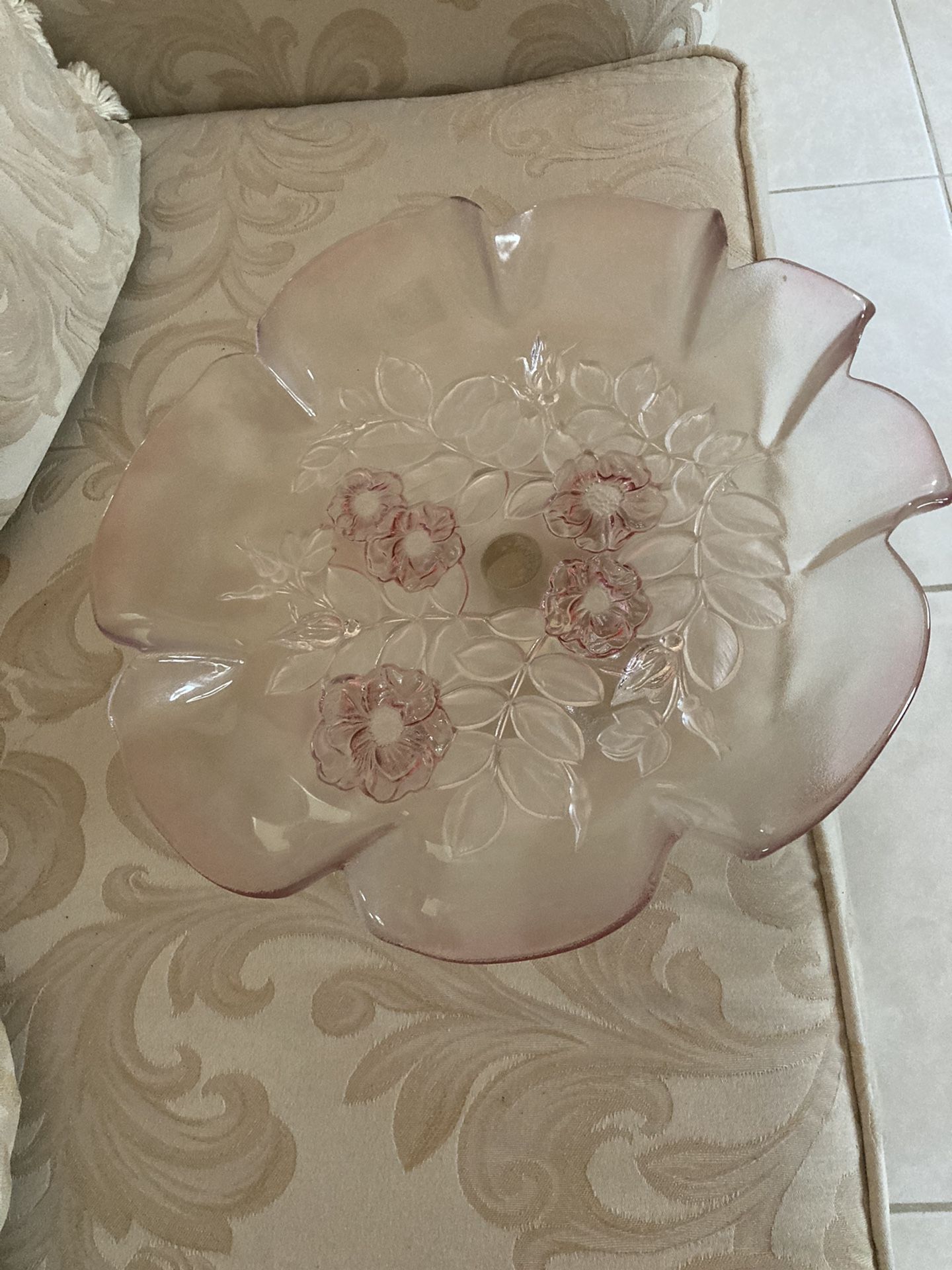 ESTATE SALE- Beautiful Glass Three Dimensional Stand Up Tray Clear And Pink Tones Part Of A Complete Collection Can Be Purchased As A Collection Or In