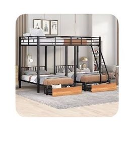 Metal Full/Twin Triple Bunk Bed Frame Only