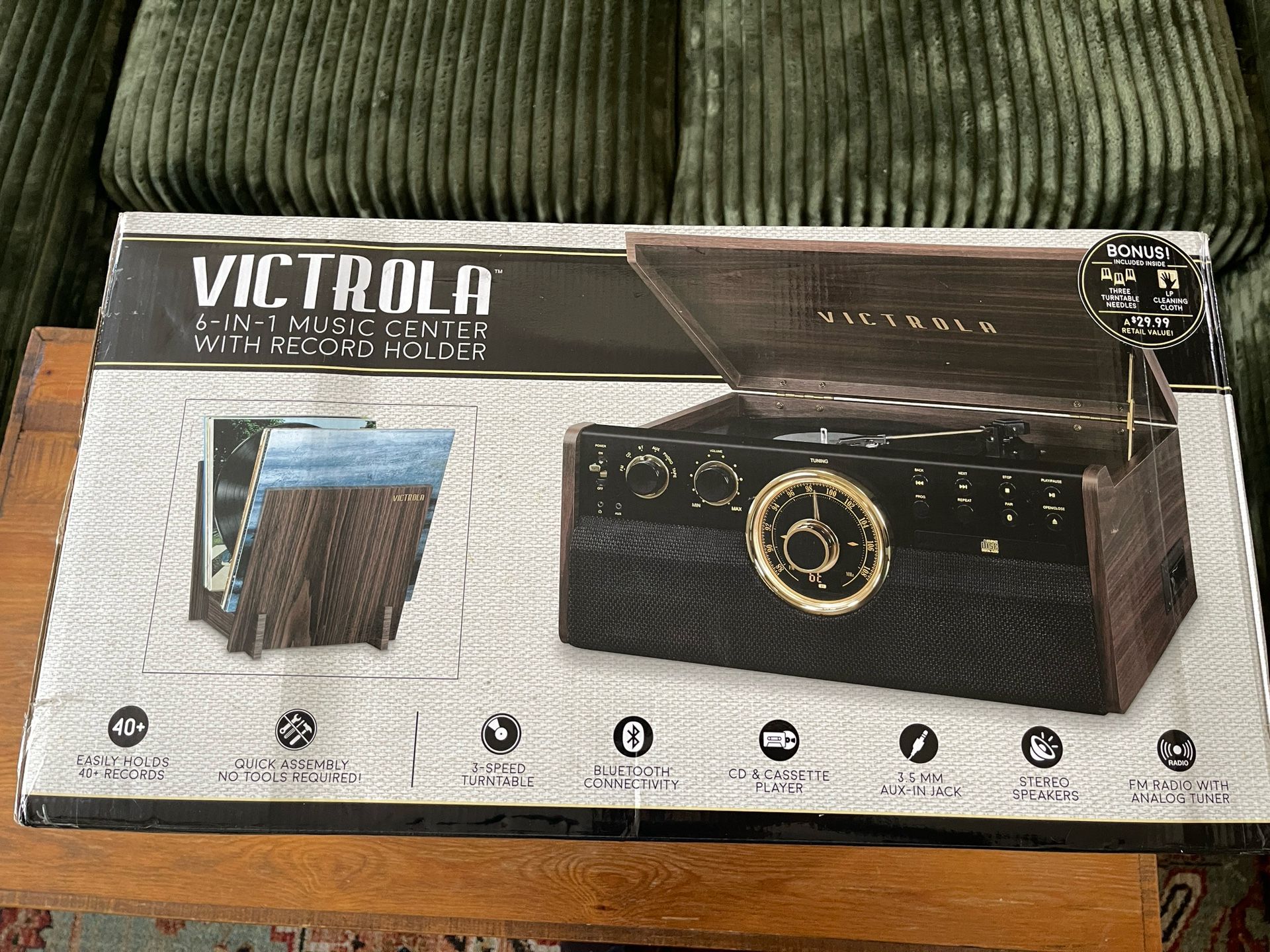 $100: Brand New Victrola - Empire Wood Music Center (Record player, bluetooth speaker etc)