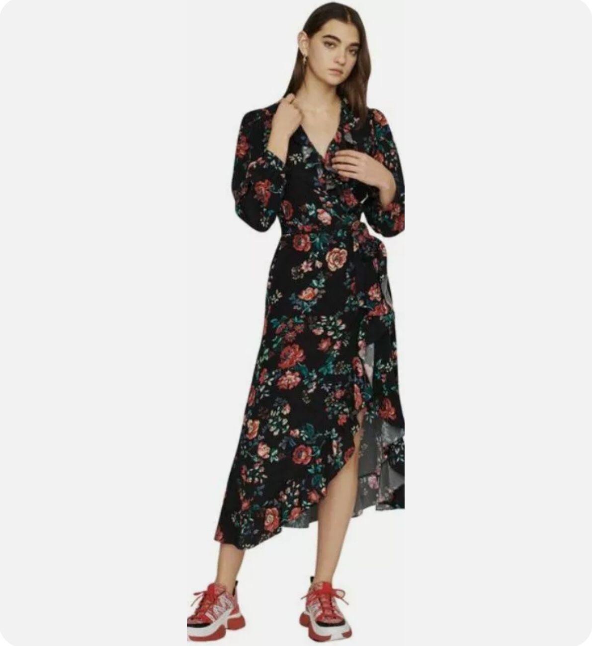  Floral Ruffle Midi Wrap Maxi Dress