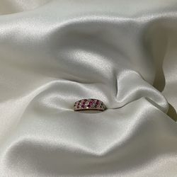 Vintage 9k Gold Pavé Ruby & Diamond Ring
