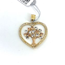 14Kt Tri Color Gold Open Heart Tree of Life Pendant 2.25g 21977926