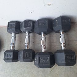 Rubber head hex dumbbells 15, 25