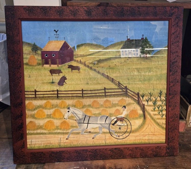 William Rank Folk Art Oil On Velvet Theorem