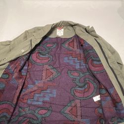 Iron and Resin Work Chore Jacket Green Canvas Flannel Paisley Lined Full Zip - Size L