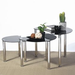 Homy Casa Kearsley 3 Piece Nesting Coffee Table Set Glass Top Chrome Legs Modern Living Room Tables Open Box