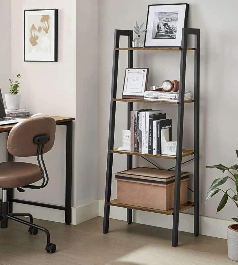 Ladder Shelf, 4-Tier Bookshelf, Storage Rack, Bookcase with Steel Frame