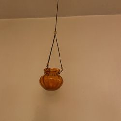 Candle Holders Set Of 2 Orange Hand Blown Glass Hanging Chain 