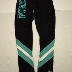 Pre Owned Good Last Photo Print Cracking  Victoria’s Secret PINK Yoga Leggings  Printed Aqua Green Black White  Women  Size Medium