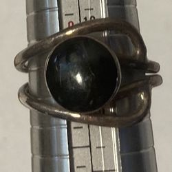 Vintage Sterling Silver Ring Black Stone Size 10