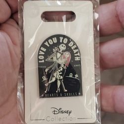 Disney pin featuring Jack Skellington and Sally from Tim Burton's The Nightmare Before Christmas.