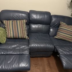 Blue Leather Recliner Couch 