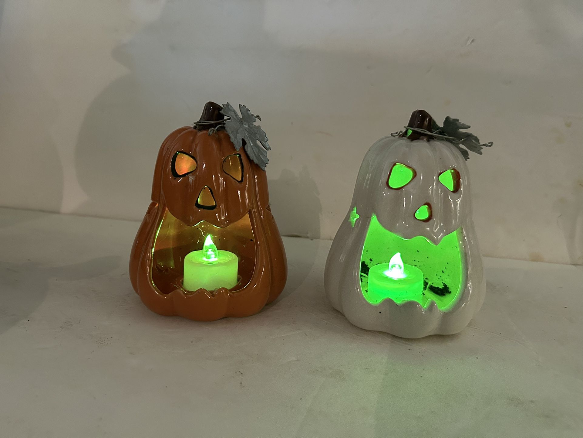 Halloween Set Of 2 Ceramic LED Color Changing Jack O’ Lanterns New for ...