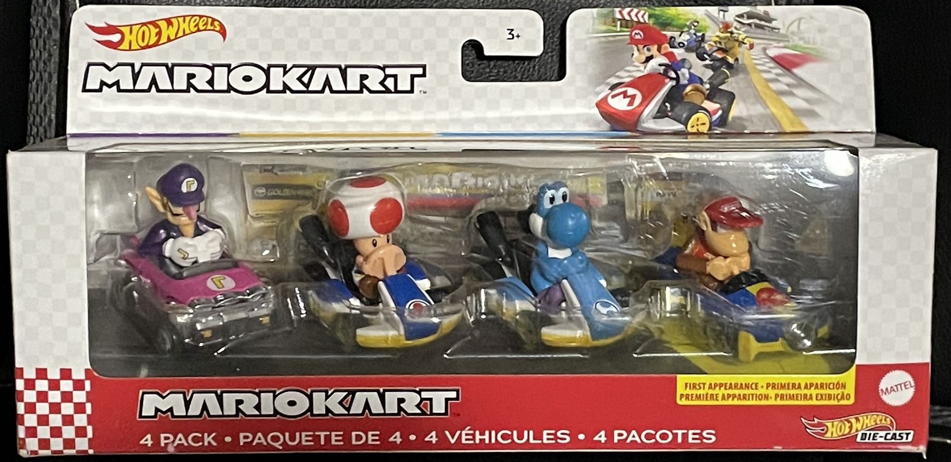 Hot Wheels MARIOCART 4-Pack ‘Waluigi, Toad, Light-Blue Yoshi and Diddy King’