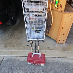 Fishing Trout Tackle Box Plus 3 Rod Combos 