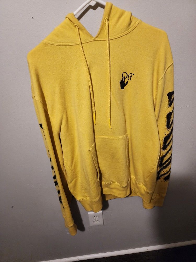Mens Off-white Hoodie Yellow And Black Marker Style XL