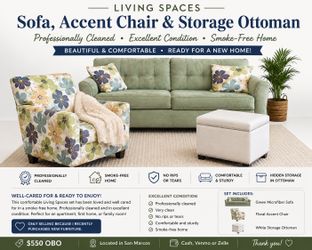 Living Spaces Sofa, accent chair and ottoman-excellent condition