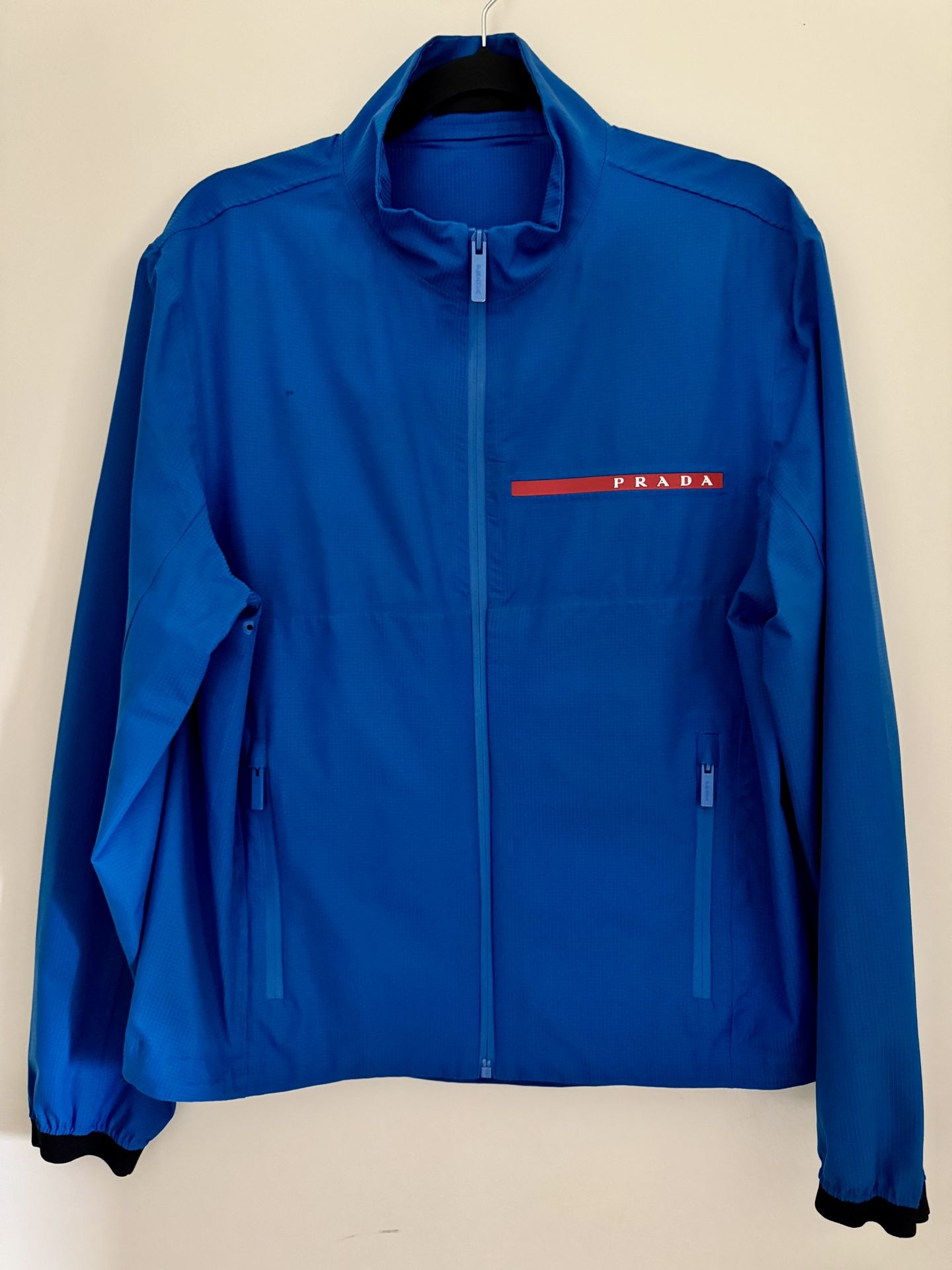 Prada Cobalt Blue Lightweight Stretch Jacket Pouch Pocket Medium