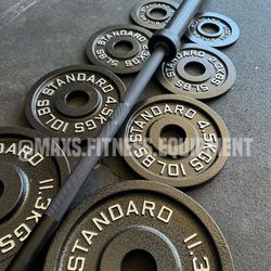 New Cast Iron Plates Set With Olympic Bar