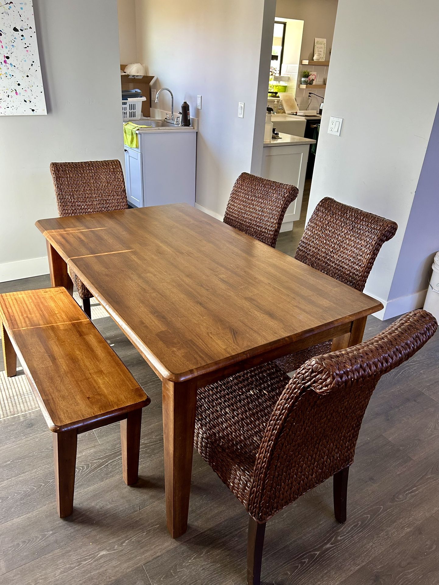 Wooden Dinning Table, Chairs, And Bench