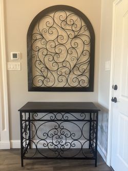Large Metal and Wood table- black/bronze