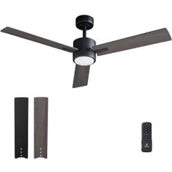 Ceiling Fan with Light Remote: 52 inch Modern Bedroom Fans with Dimmable Tri-Color Temperatures LED - Quiet Reversible DC Motor - Indoor Home Use