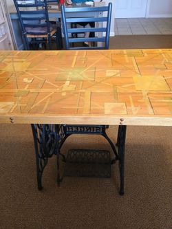 Eclectic dining table / desk from Artist's apt. - Singer Treadle base