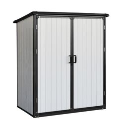 New In Box 5 x 3 FT Outdoor Storage Shed, Waterproof Resin Cabinet with Lockable Doors for Bikes and Patio Furniture (Black)