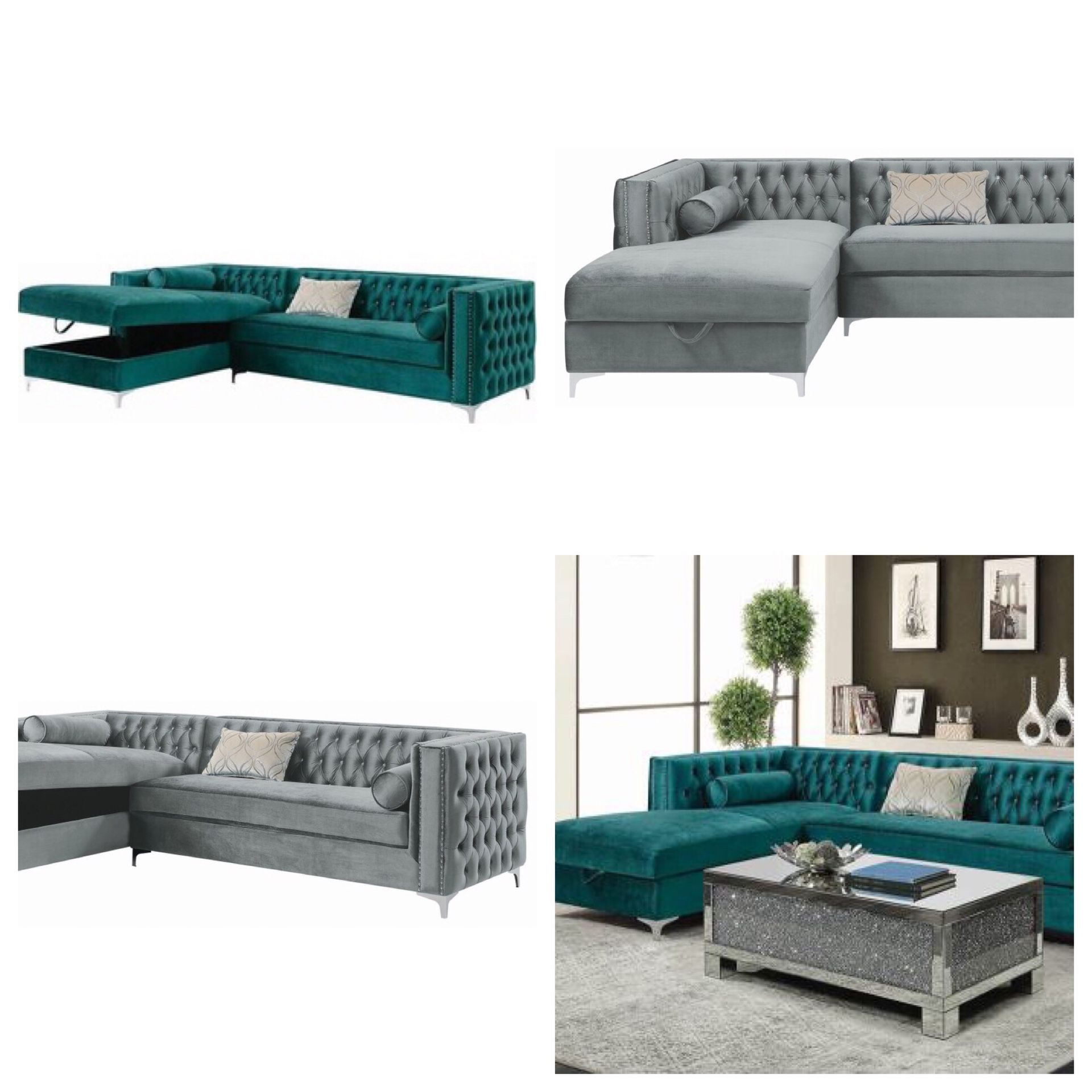 2 PCS SILVER VELVET SECTIONAL