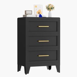 Metal Small Dresser for Bedroom, Black Dressers & Chest of Drawers, 3 Drawer Dresser with Curved Corner, Storage Cabinet for Living Room, Entryway, Ho
