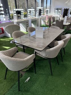 Modern Marble Dining Table with 6 Chairs (3.1) Mesa de comedor moderna de mármol con 6 sillas 