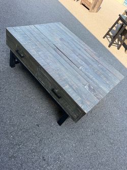 Rustic Wood Pop-Up Coffee Table with Drawers