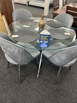Modern Glass Round Dining Set – 4 Chairs