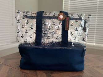 No Boundaries Anchor Print Beach Tote With Insulated Bottom Compartment