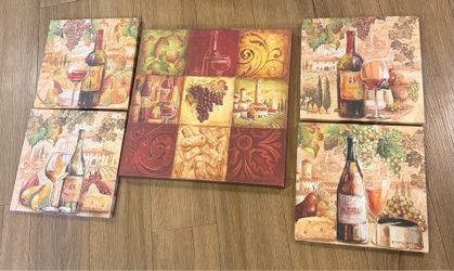 Tuscan Wine Themed Canvas Wall Art Set – 5 Pieces by Gregory Gorham