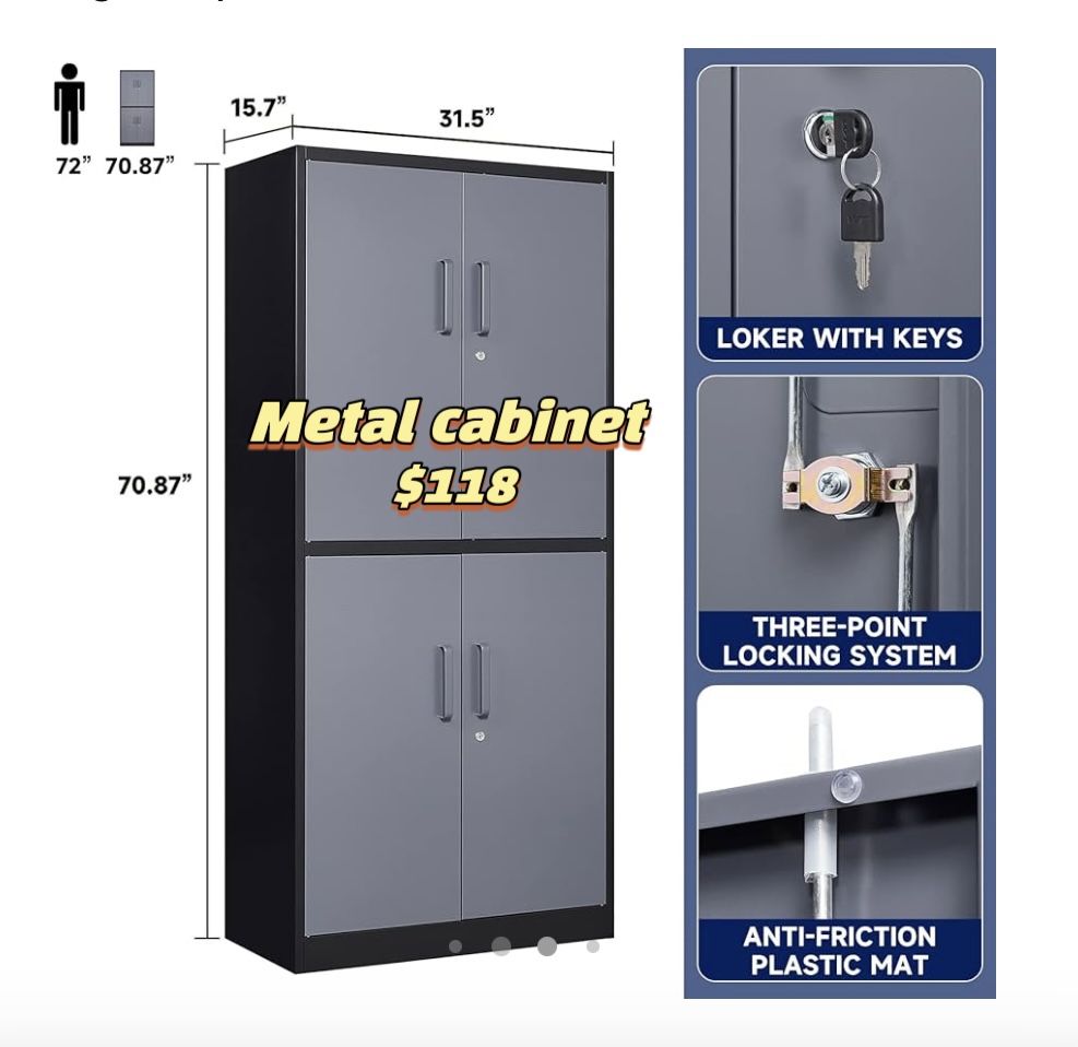 😀 Metal Storage Locking Cabinet with 4 Doors and 2 Adjustable Shelves,71" Lockable Garage Tall Steel Cabinet,for Home Office,Living room,Pantry,Gym